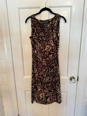 Lauren Ralph Lauren Brown Floral Sleeveless Wrap Dress size 4 EUC‎